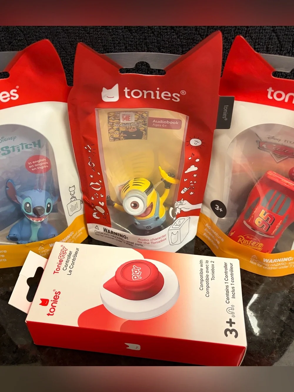 Tonies Bundle - 3 Audio Characters (Cars, Lilo & Stitch, Minions) + Controller